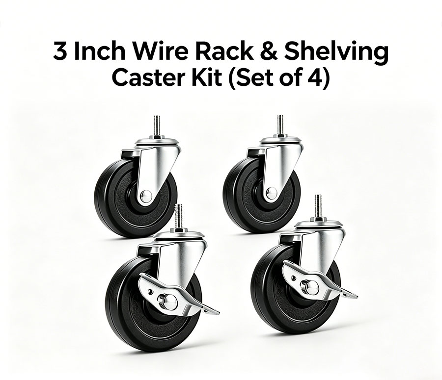 3 Inch Wire Rack & Shelving Caster Kit (Set of 4)